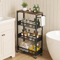 Vincona 7.1" Wide Slim Rolling Utility Cart, 4 Tier Metal Narrow Storage Cart with Handle and Wood Top, Multifunctional Small Mobile Shelf Unit Organizer Trolley for Laundry, Bathroom, Kitchen by Vincona