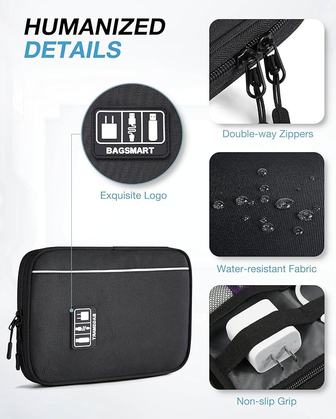 BAGSMART Large Electronic Organizer Travel Case for Tech Accessories, Black | Tech Accessories, Cord Storage, For Phone, Power Bank, SD Card, Cables - Image 4