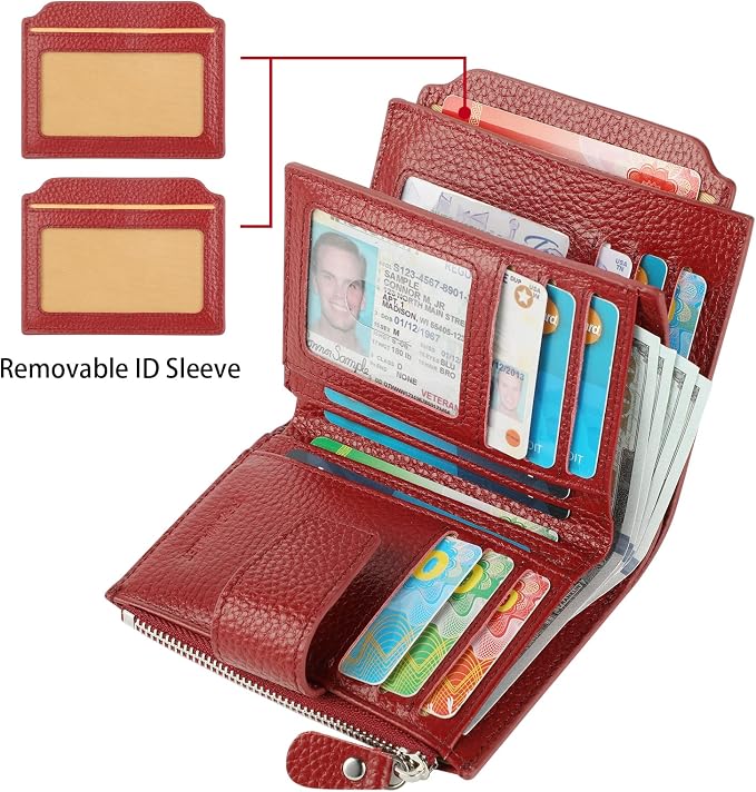 Small Compact Women Wallet RFID Blocking Genuine Leather Bifold Purse with ID Windows - Image 2