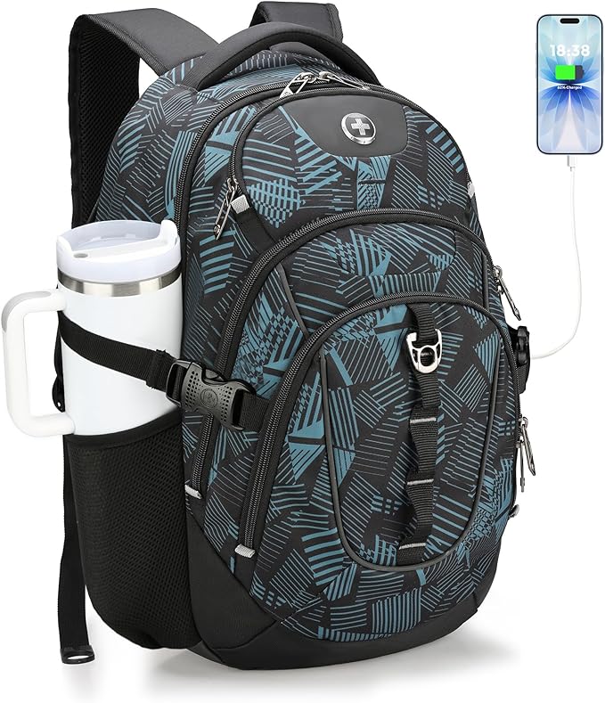 Swissdigital Laptop Backpack with USB Charging Port, Travel Backpack Fits 15.6 inches Computer, 31L Backpack for Men, Dark Green | SD803-96 by SwissdigitalDesign