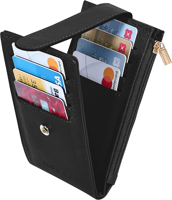 Chelmon Women's RFID Slim Card Holder Wallet | Thin Bifold Multi Card Case with Zipper Coin Pocket Purse for Women(Black) - Image 6