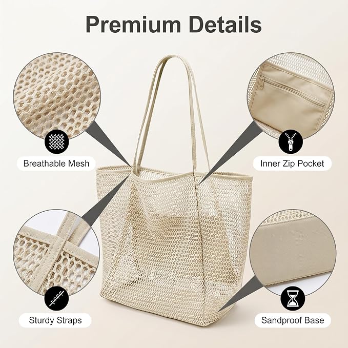 Mesh Beach Tote Bag for Women, Sandproof Quick Dry Foldable Travel Bag - Image 5