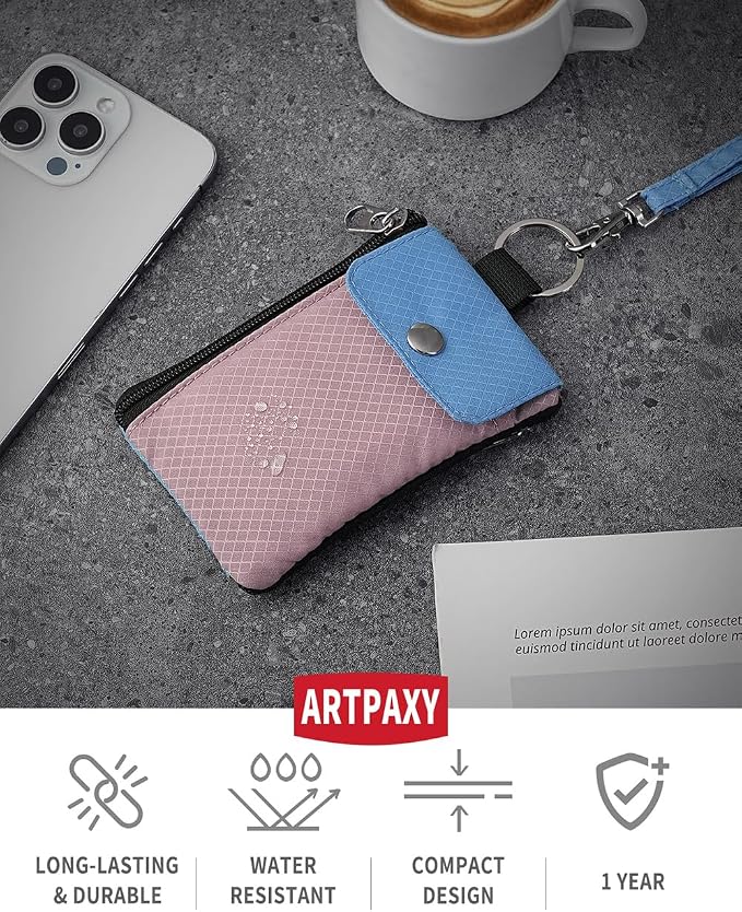 Artpaxy Minimalist Wallet For Mens Womens, Keychain RFID Blocking Zipper Small Wallet with ID Window 2 Lanyards,Water Resistant Travel Cash Card Coin Case Boys Girls - Image 2