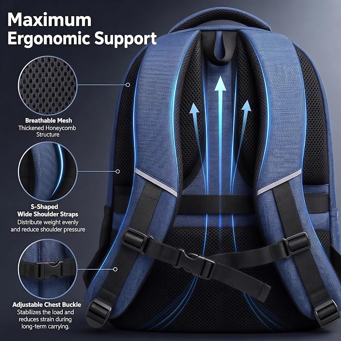 Amovee Travel Laptop Backpack 17.3 Inch, Water Resistant Anti-Theft Computer Bag with Hidden Pocket & Luggage Strap, Airline Approved Carry-On Bookbag for Men Women, Perfect for Flying & Vacation - Image 5