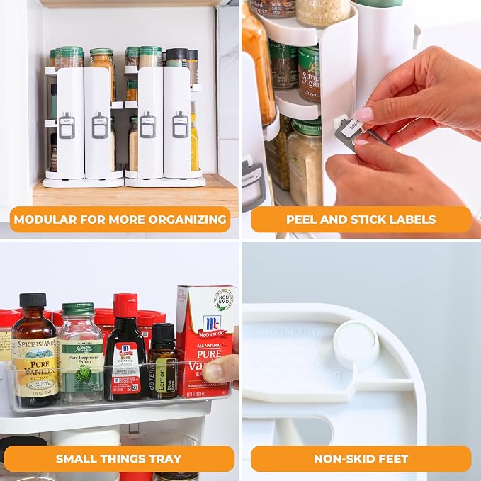 Spice Rack Organizer for Cabinet, 4 Adjustable Shelves | 4 Snap-In Adjustable Shelves, 8.9"H x 6.1"W x 10.8"D, Magnetic Modular Connect, Pivot-Up Shelves, Small Things Tray, No Tools - Image 7