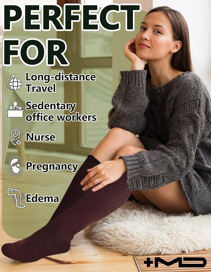 +MD 3 Pairs Bamboo Viscose Compression Socks for Women Men 15-20mmHg Knee High Support Stockings for Pregnancy Nurse Travel - Image 6