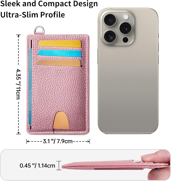 Mayski Slim Wallet, Credit Card Holder for Women, Minimalist Front Pocket RFID Blocking Card Cases, Small Wallet Women Men(Litchi Pink) - Image 6