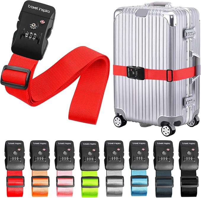 Travel Inspira Luggage Straps for Suitcases with TSA Lock | High Visibility Red; TSA-Lock Belt with Tag; Adjustable 103-200cm; 20-28 Inch Bags; Protect Your Luggage Anti-Burst by TravelInspira