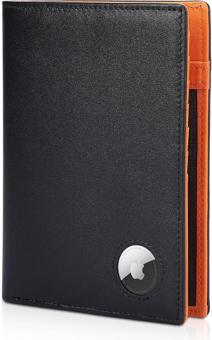 Polare Leather AirTag Passport Holder RFID Blocking Travel Bifold Wallet | Luxury Napa Cowhide Leather, AirTag Slot, Vintage Passport Cover Case, International Travel Wallet, Black/Brown by polareoriginal