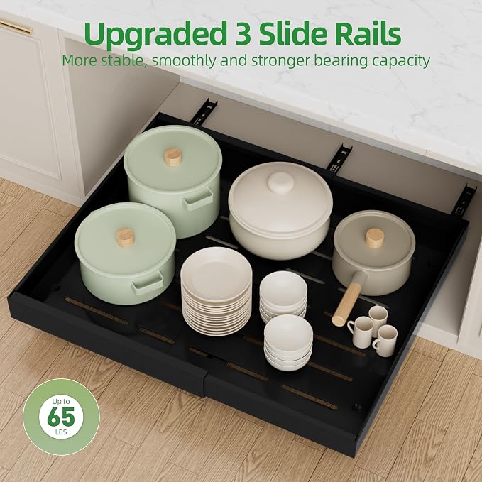 PAKETA 4 Pack Expandable Pull Out Cabinet Organizer,21" Deep | Pull Out Drawers for Cabinets with width from 15" to 26",Sliding Drawers for Cabinets with Upgrade 3 Slide Rails,hold 65 lbs - Image 7