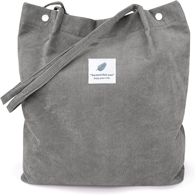 LHMTQVK Corduroy Tote Bags for Women, Large Capacity Tote Purse Reusable Grocery Shoulder Bag with Inner Pockets by LHMTQVK