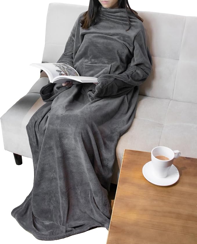 PAVILIA Wearable Blanket with Sleeves for Adult Women Men, Cozy Fleece Warm Wrap Throw with Arms, Gifts for Christmas, Wife by PAVILIA