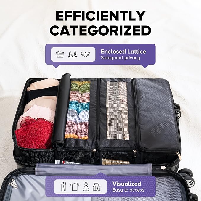 Suitcase Organizer, Travel Luggage Organizer Hanging Shelves Packing Cube Closet/Collapsible Portable Travel Organizer for Carry-on, Large, Black - Image 3