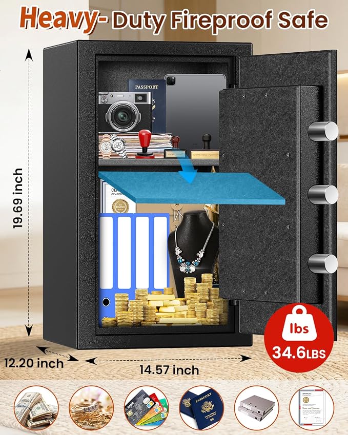 [2026 Upgraded] -35 Min Real Fireproof Safe-3.6 Cu Ft Large Safe for Home | Security Safe Box with Smart Alarm System, Wall & Floor Mount Anti-Theft Safe for Money Legal Documents Valuables Jewelry - Image 2