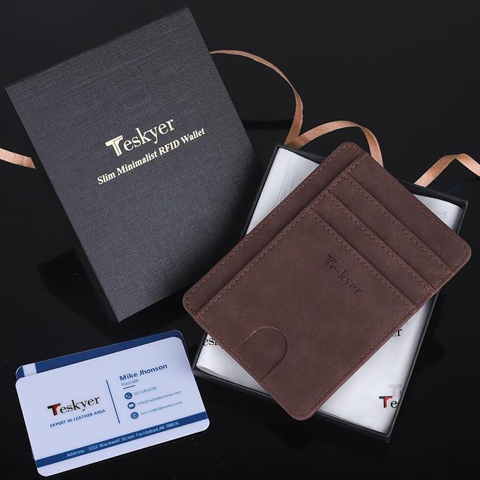 Teskyer Slim Minimalist Wallet for Men, RFID Front Pocket Card Holder | Ultra Slim Front Pocket Design, 8 Card Slots, RFID Protection, Smooth Faux Leather for Everyday Carry - Image 8