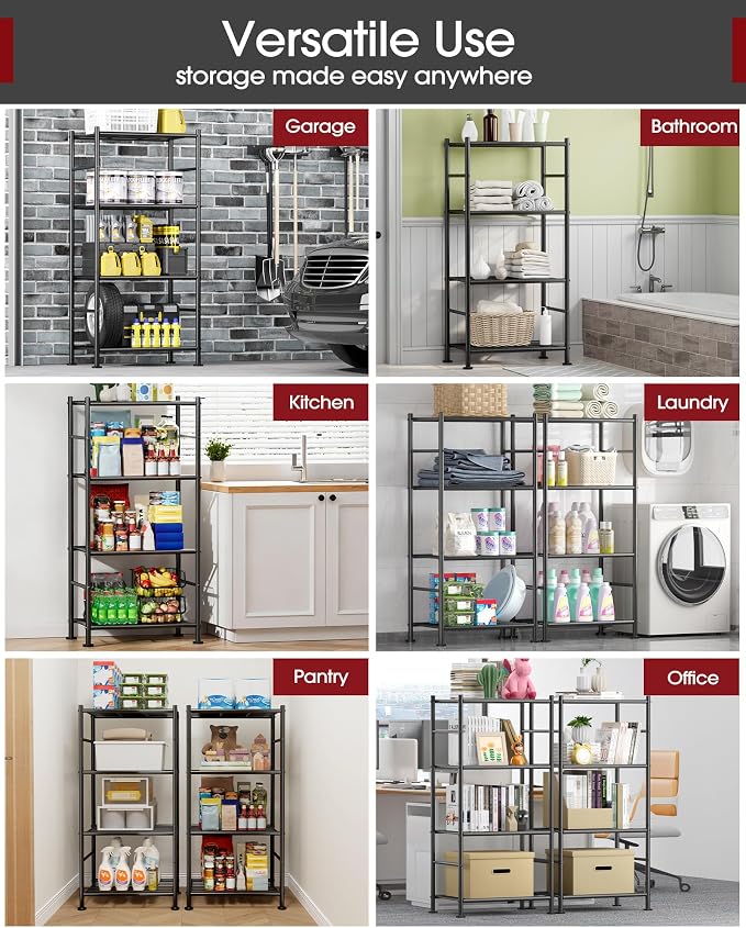 Sakugi Storage Shelves - 4 Tier Shelf Organizer, Sturdy Metal Garage Shelving with Adjustable Leveling Feet, Space-Saving Shelves Organizer for Pantry, Laundry, Kitchen (18" x 12" x 44", Black) - Image 6