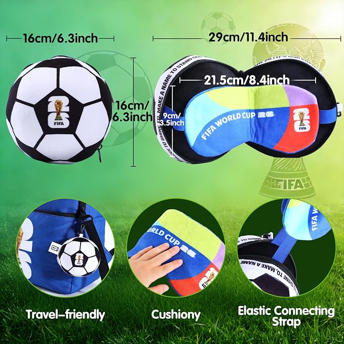 MESUCA FIFA World Cup 2026 Travel Pillow with Eye Mask, Soccer Ball Design Toy Plush 2-in-1 Neck Pillow, Ideal for Car, Airplane, Train Journeys, Kids Gift, FIFA World Cup 2026 Merchandise-Mexico - Image 6