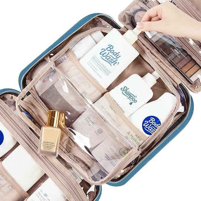 NISHEL Travel Toiletry Bag for women, Portable Hanging makeup Organizer | for Travel-Sized Shampoo, Conditioner, Brushes Set, makeup Accessories, Large Size, Lake-Blue - Image 5