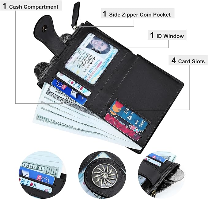 Tipmile Small Wallet for Women Bifold RFID Blocking Card Holder Leather Wallets with Zipper Coin Pocket - Image 2