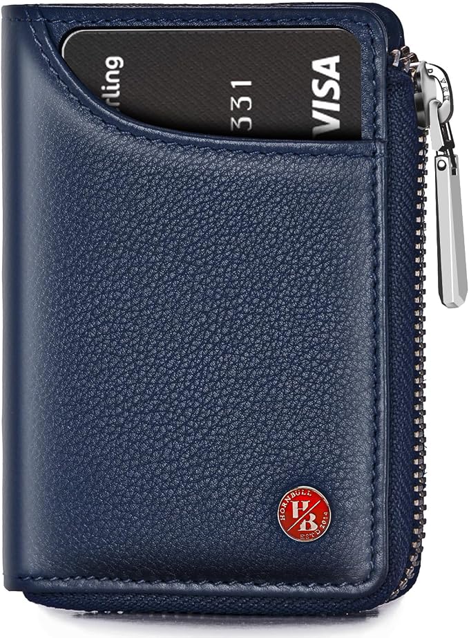 HORNBULL Steve RFID Blocking Leather Wallet for Men | Vertical Credit Debit Card Holder, Zip Around Wallet (Navy) by Hornbull