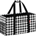 Extra Large Utility Tote Bag, Foldable Reusable Grocery Bags with Metal Wire Frame & Reinforced Bottom Board, Stand up Large Utility Tote for Groceries, Beach Bag, Laundry, Car (Cube Plaid) by RVSNQ