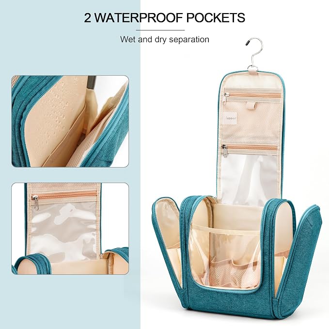 Travel Hanging Toiletry Bag for Women and Men, 6 Organizer Compartments, Holds Full Size Bottles, Extra Large Cosmetic Accessories, Makeup essentials, Bathroom Water-resistant Toiletries Bag, Blue - Image 5