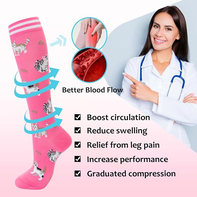 fenglaoda Compression Socks Women Men 4 Pairs, Knee High Support Socks for Running, Sports, Travel, Flight, Nurse - Image 2