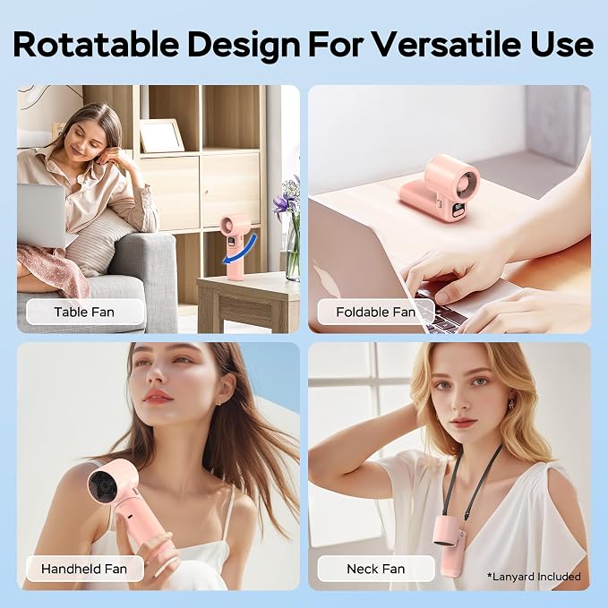 Portable Handheld Turbo Fan丨5 Speed Foldable Hand Fans丨Max 20 Hours Runtime丨Rechargeable Mini Pocket Cooling Fan for Travel, Outdoor Activities, Gifts for Women - Image 5