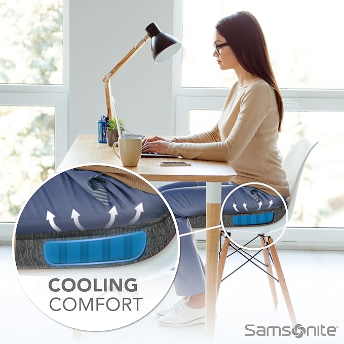 Samsonite Gel Infused Seat Cushion – Ergonomic Cushion for Office Chair, Tailbone Pressure Pad, Coccyx Support for Sciatica, Memory Foam Seat for Car, Desk, or Gaming Chair Use, Grey - Image 3