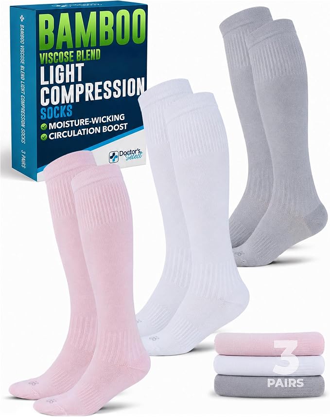 Doctor's Select® Bamboo Viscose Light Compression Socks for Women & Men - 3 Pairs, 8-15 mmHg Compression Socks, Knee High by DoctorsSelect