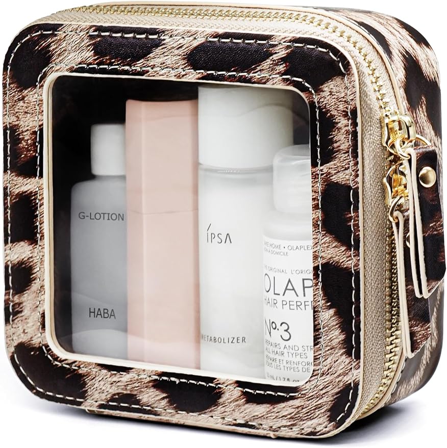 Small Makeup Bag for Purse Accessories Women Clear Cosmetic Mini Pouch Car Essentials Bag Leopard Print Clear Leather Make Up Travel Bag Organizer with Zipper Cute Compact Cheetah Little Toiletry Bag by POPVIBE