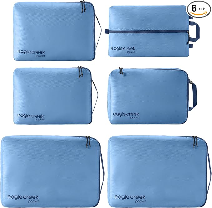 Eagle Creek Pack-It Isolate Extended Stay Set, Blue Dawn | Includes Shoe Sack, Medium Clean/Dirty Cube, 2 Medium Isolate Cubes, and 2 Large Cubes, Travel Essentials by EagleCreek