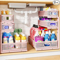 Under Sink Organizer, 3-Tier Thickened Metal Pull out Cabinet Organizer Shelf, Height Adjustable Slide out Storage Drawer Rack for Kitchen Bathroom Pantry Laundry Home Organization, 2-Pack, Pink | 35% Extra Storage Capacity, Carbon Steel, Hold Up 55lbs... by HERJOY
