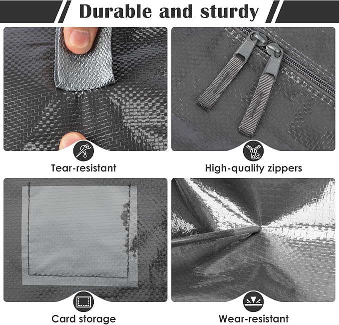 12 Pack Moving Bags with Full-Open Side Zipper, Extra Large 93L Heavy Duty Waterproof Foldable Storage Totes for College Dorm, Moving & Home Organization Gray - Image 4