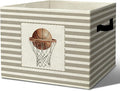 Rustic Basketball Hoop Storage Bins Boxes Handles | grey striped nursery foldable basket for organizing bedroom toddler playroom by Unknown