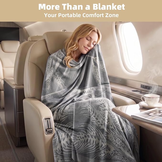 Travel Blanket Airplane - Ultra Soft & Lightweight Knit Design Compact Airplane Blanket,53x72 Inch,Stylish Travel Shawl Wraps for Flights,Office,Home Use,Travel Essentials & Gifts - Image 2