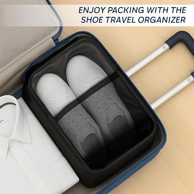 Travel Shoe Bag with Mesh Pocket – Shoe Packing Bags for Travel Women, Moms & Nurses – Water-Resistant Shoe Organizer with Clear Lid for Luggage or Gym - Image 6