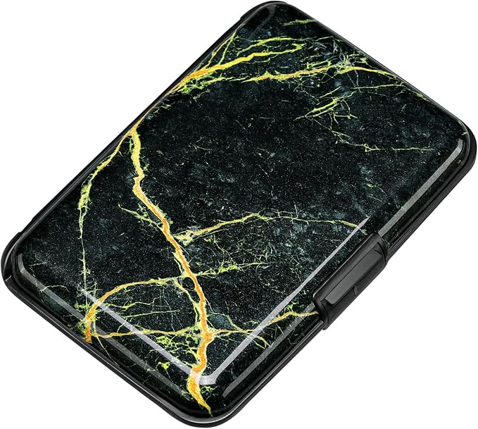 Mini RFID Aluminum Wallet Credit Cards Holder Business Card Case Metal ID Case for Men Women (Black Marble) | Mini RFID Aluminum Wallet Credit Cards Holder Business Card Case Metal ID Case for Men Women by ELFISH