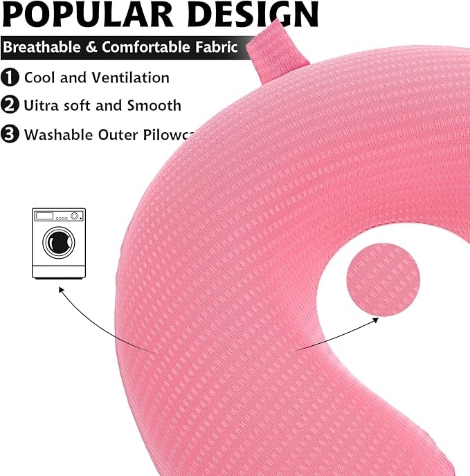 Neck Pillow Replacement Cover Travel U Neck Pillow Case Cover Travel Neck Pillow Cover Pillow, 13.39‘’ U Shaped Neck Pillow Washable Cover, Airplane Pillow Cover (Only Pillow Covers, no Filler)(Pink) - Image 3