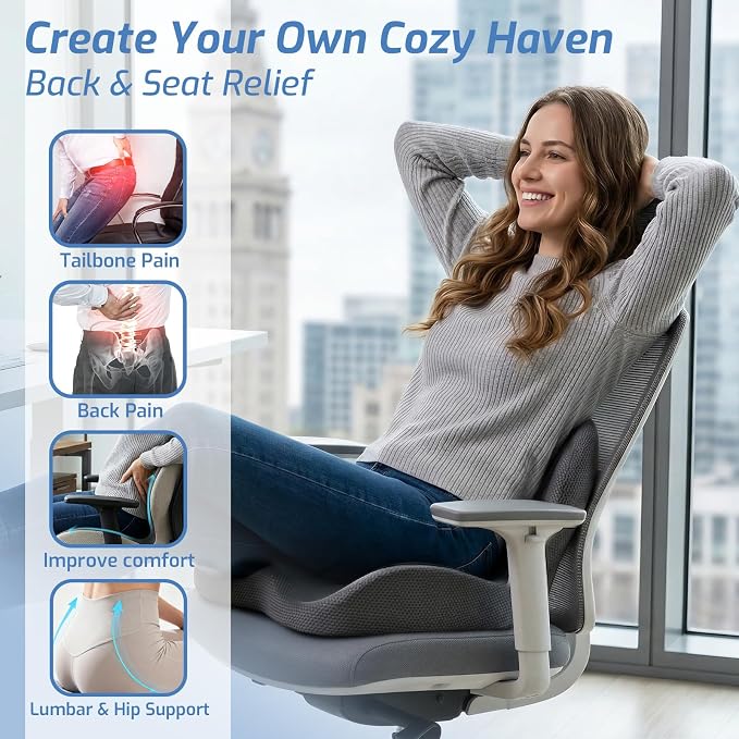 Seat Cushion,Memory Foam Chair Cushion for Office and Car,Ergonomic Coccyx Seat Cushion for Tailbone,Sciatic Nerve,Lower Back Pressure Relief,Lumbar Support Pilow for Office,Car,Truck,Desk Chair - Image 2