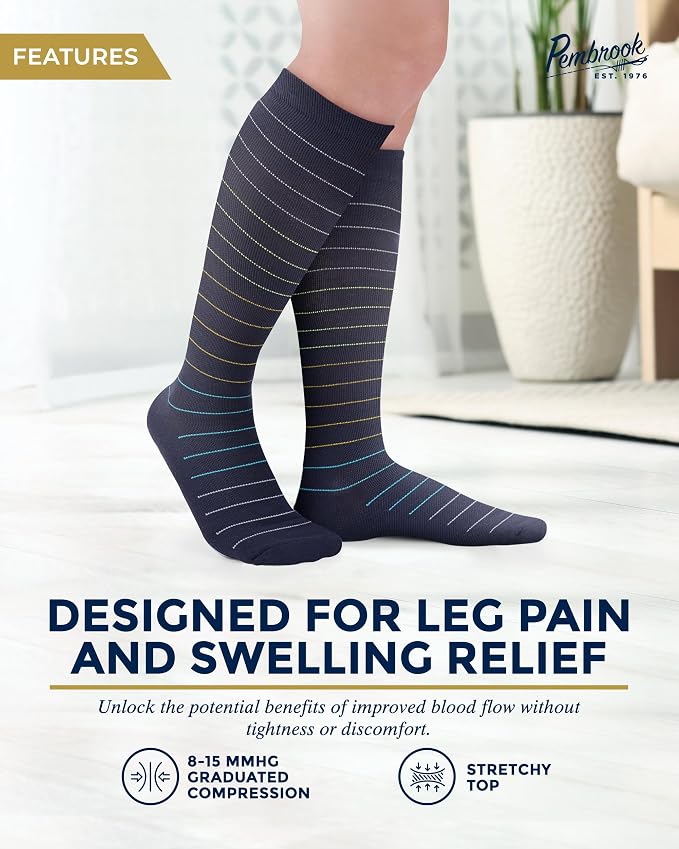 Pembrook® Bamboo Viscose Light Compression Socks - 3 Pairs | 8-15 mmhg Compression Socks | Knee High Comfort Support Socks - Image 3