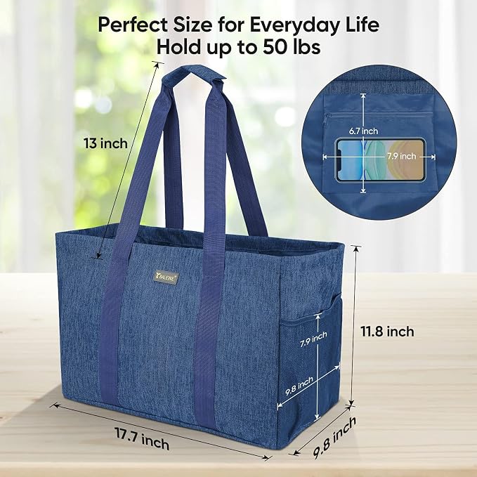 BALEINE Soft 9 Gallon Extra Large Utility Tote, Foldable Reusable Storage Bag (Denim Blue) - Image 4