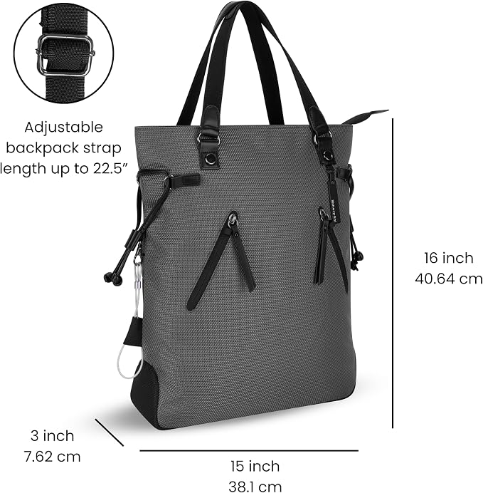 Sherpani Tempest, Anti Theft Convertible Backpack Tote, 14L Travel Backpack, Travel Gifts for Women, Handbags, RFID Protection, Metal Hardware, Fits 15” Laptop (No Sleeve) (Granite Signature) - Image 3