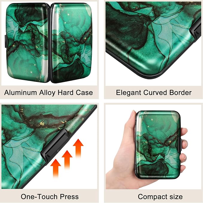 Mini RFID Aluminum Wallet Credit Cards Holder Business Card Case Metal ID Case for Men Women (Greenblack Marble) - Image 3