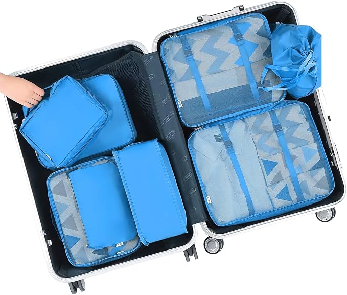 BAGAIL 8 Set Packing Cubes Luggage Packing Organizers for Travel Accessories-Light Blue - Image 7