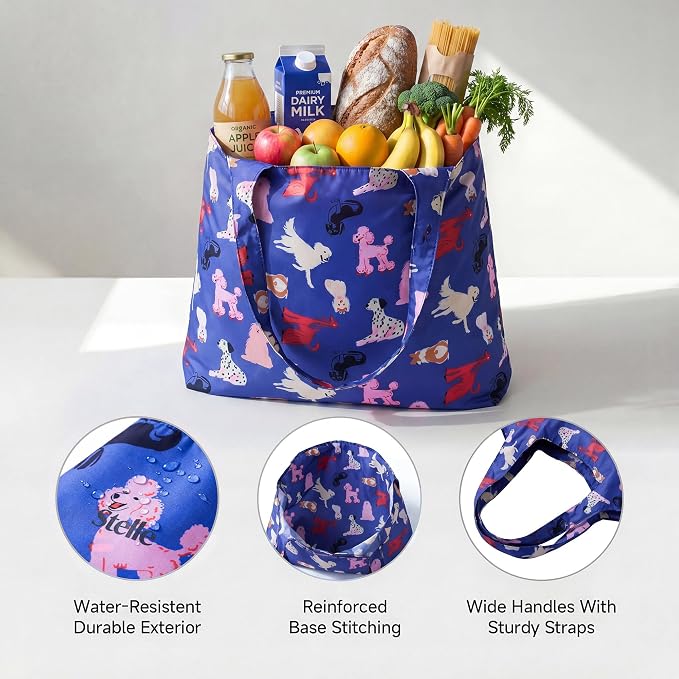 Stelle Lightweight Reusable Grocery Bag with Handles Ripstop Nylon Foldable Tote Shopping Bags for Travel and Groceries - Image 4