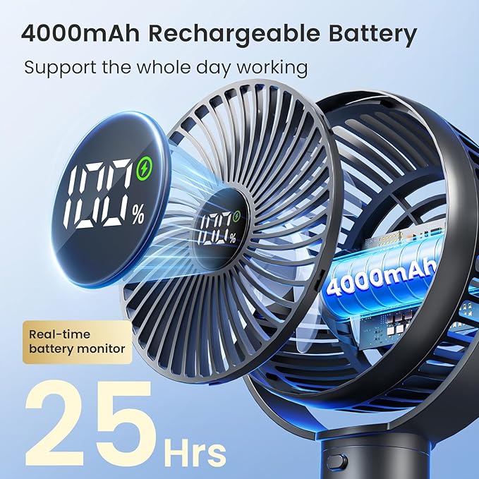 Coohea Portable Stroller Fan, 25H Long-lasting, 4 Speed, Night Light, Black | 4000mAh Rechargeable Battery Powered Fan, Head Detachable 360° Rotate Mini Fan, Easy to Wrap for Car Seat Crib Bike Treadmill - Image 2