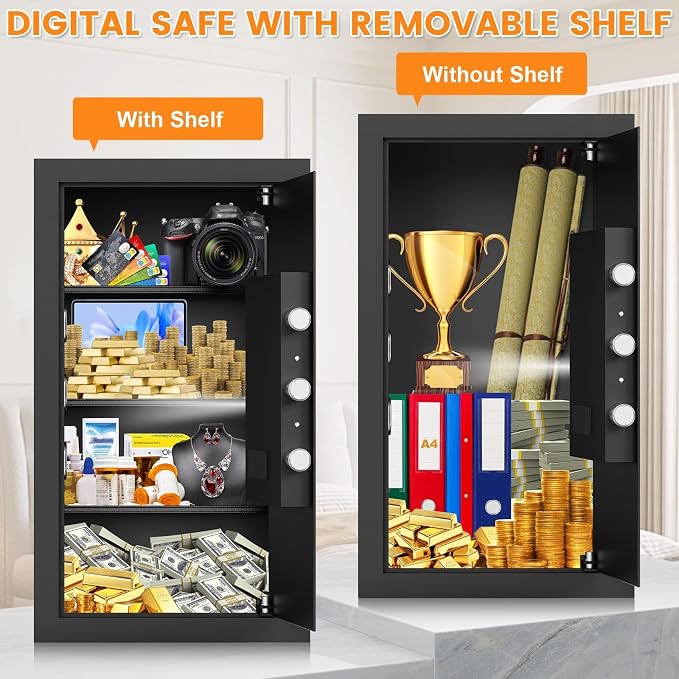 6.0 Cu Ft Large Safe Box for Home Use, 27.6"H Heavy Duty Home Safe | with Alarm System, Removable Shelves, Wall/Floor Mountable Anti-theft Security Safe for Money Jewelry Documents - Image 5