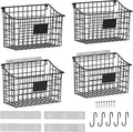 Wall Basket with Label Plate & 5 S-Hooks –4 Pack Hanging Wire Basket for Organizing, Wall Storage for Kitchen, Bathroom, Pantry, Laundry, RV – Hanging Wall Basket, Metal by X-cosrack