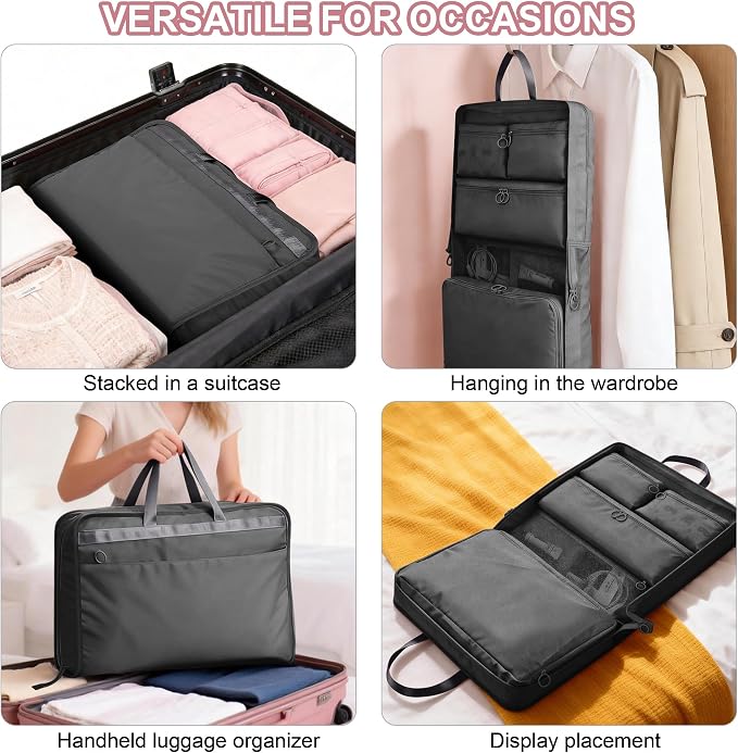 VS VOGSHOW Hanging Suitcase Organizer, 5 in 1 Foldable Travel Storage Bag for Women, Portable Packing Cube Closet with Compartments for Clothes (Black) - Image 8